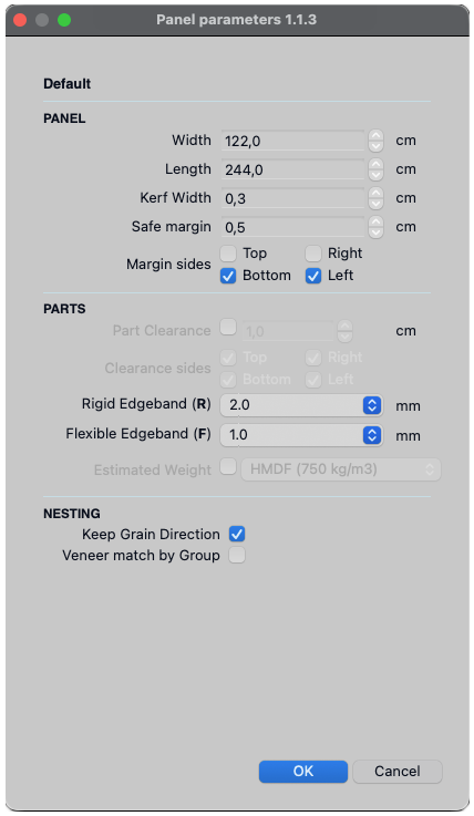 Panel Parameters Dialog